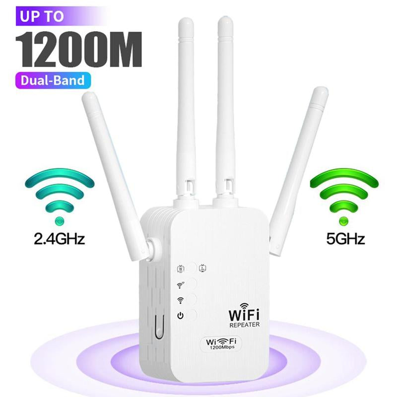 Ultimate Wifi Extender 2025 - 1200Mbps Dual Band Booster, Covers 10,000 Sq. Ft for 50 Devices, Perfect for Home & Office with Ethernet Port