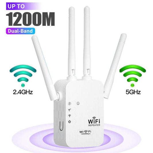 Ultimate Wifi Extender 2025 - 1200Mbps Dual Band Booster, Covers 10,000 Sq. Ft for 50 Devices, Perfect for Home & Office with Ethernet Port