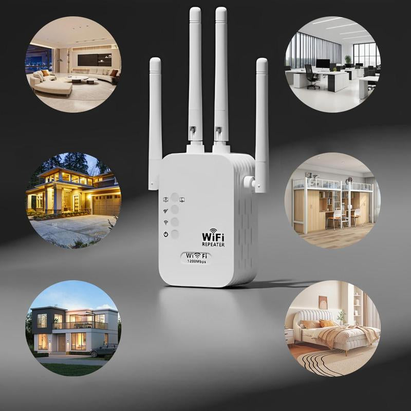 Ultimate Wifi Extender 2025 - 1200Mbps Dual Band Booster, Covers 10,000 Sq. Ft for 50 Devices, Perfect for Home & Office with Ethernet Port