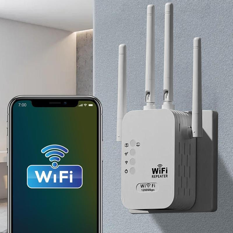 Ultimate Wifi Extender 2025 - 1200Mbps Dual Band Booster, Covers 10,000 Sq. Ft for 50 Devices, Perfect for Home & Office with Ethernet Port