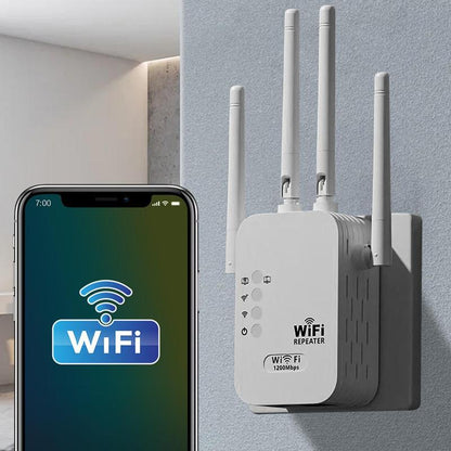 Ultimate Wifi Extender 2025 - 1200Mbps Dual Band Booster, Covers 10,000 Sq. Ft for 50 Devices, Perfect for Home & Office with Ethernet Port